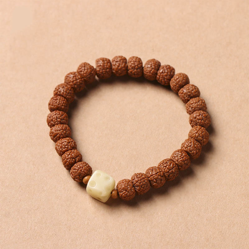 Natural Bodhi Seed & Agate Bracelet with Dzi Bead and Mudra Charm