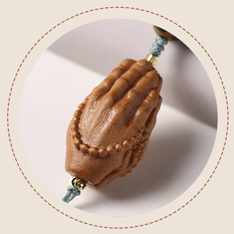 Natural Bodhi Seed & Agate Bracelet with Dzi Bead and Mudra Charm