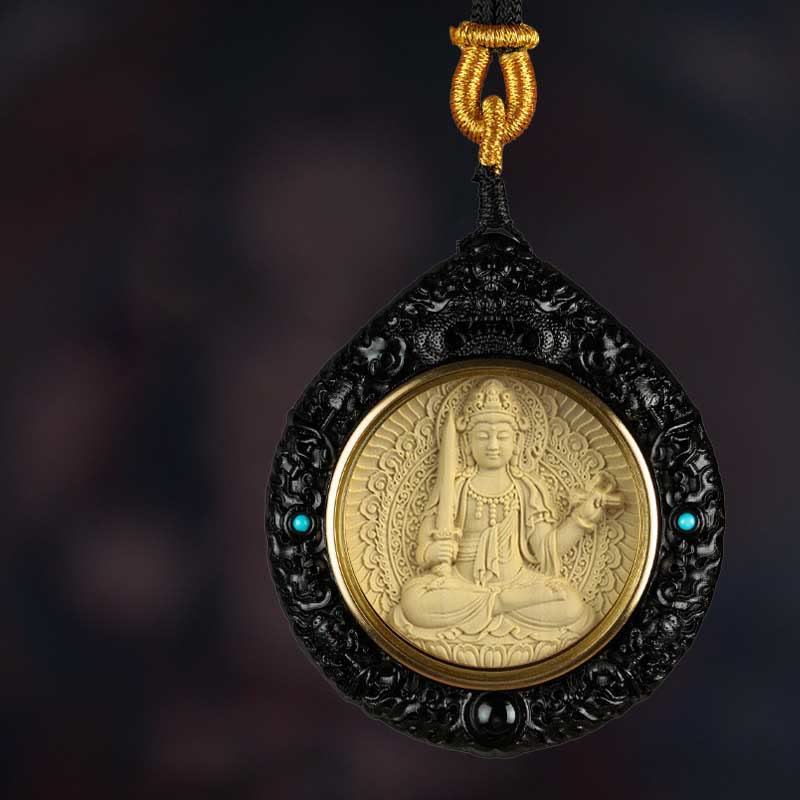 Chinese Zodiac Natal Buddha Small Leaf Red Sandalwood Ebony Longevity Necklace Pendant