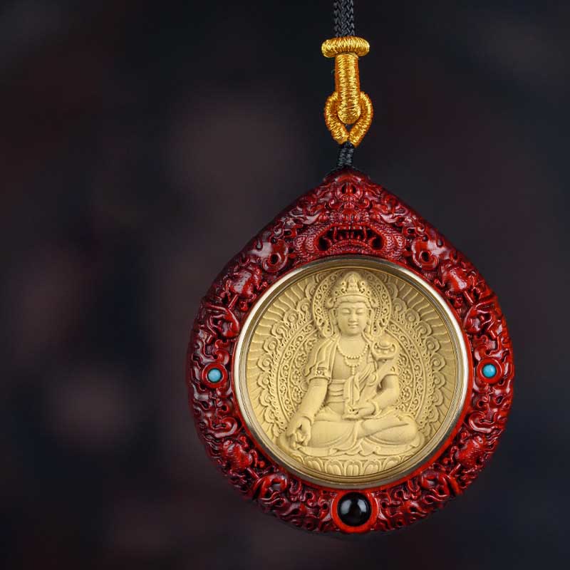 Chinese Zodiac Natal Buddha Small Leaf Red Sandalwood Ebony Longevity Necklace Pendant