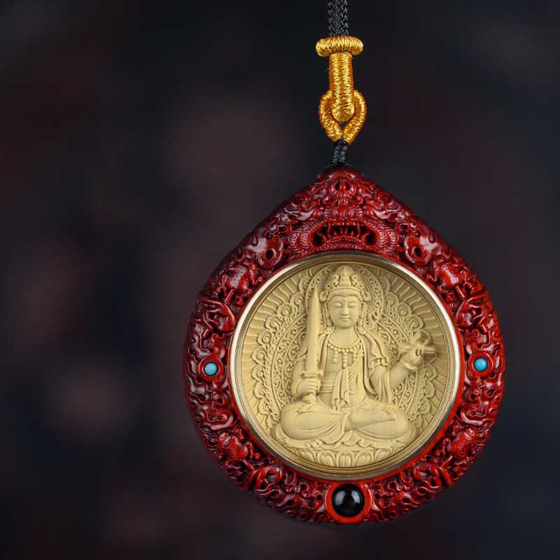 Chinese Zodiac Natal Buddha Small Leaf Red Sandalwood Ebony Longevity Necklace Pendant