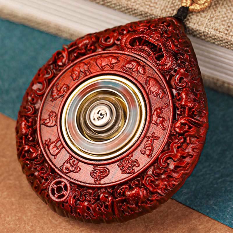 Chinese Zodiac Natal Buddha Small Leaf Red Sandalwood Ebony Longevity Necklace Pendant
