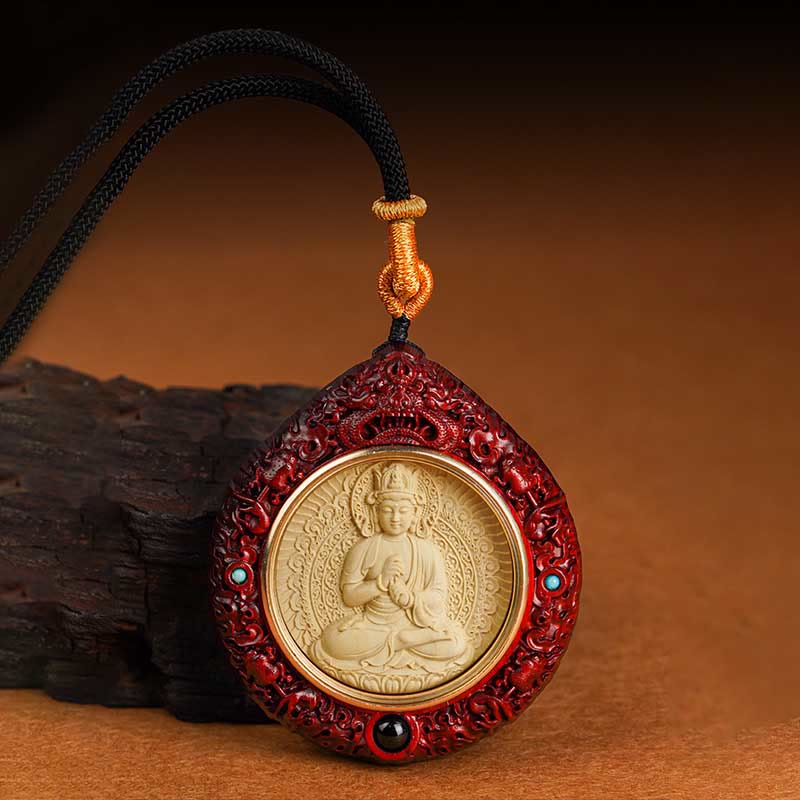 Chinese Zodiac Natal Buddha Small Leaf Red Sandalwood Ebony Longevity Necklace Pendant