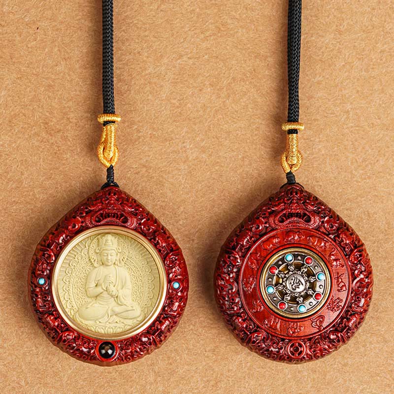 Chinese Zodiac Natal Buddha Small Leaf Red Sandalwood Ebony Longevity Necklace Pendant