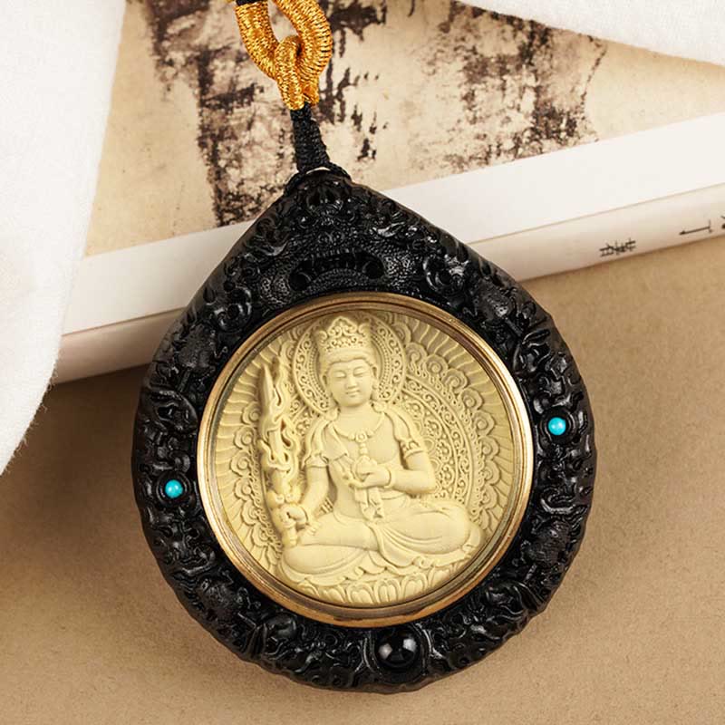 Chinese Zodiac Natal Buddha Small Leaf Red Sandalwood Ebony Longevity Necklace Pendant
