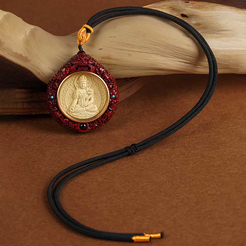 Chinese Zodiac Natal Buddha Small Leaf Red Sandalwood Ebony Longevity Necklace Pendant