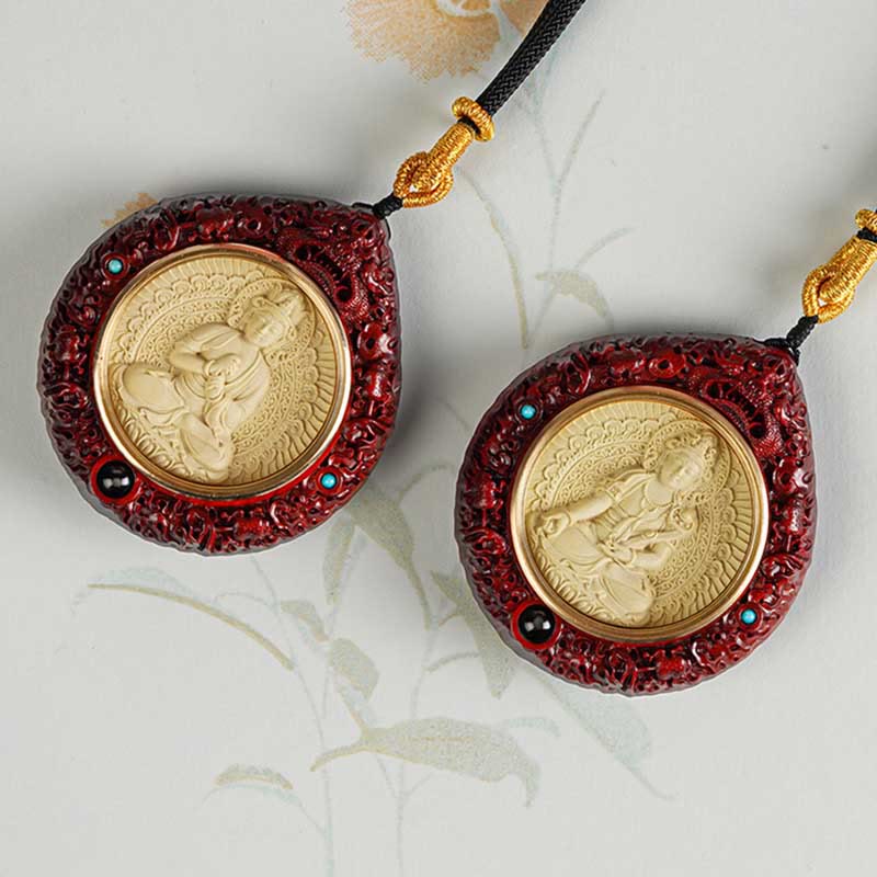 Chinese Zodiac Natal Buddha Small Leaf Red Sandalwood Ebony Longevity Necklace Pendant