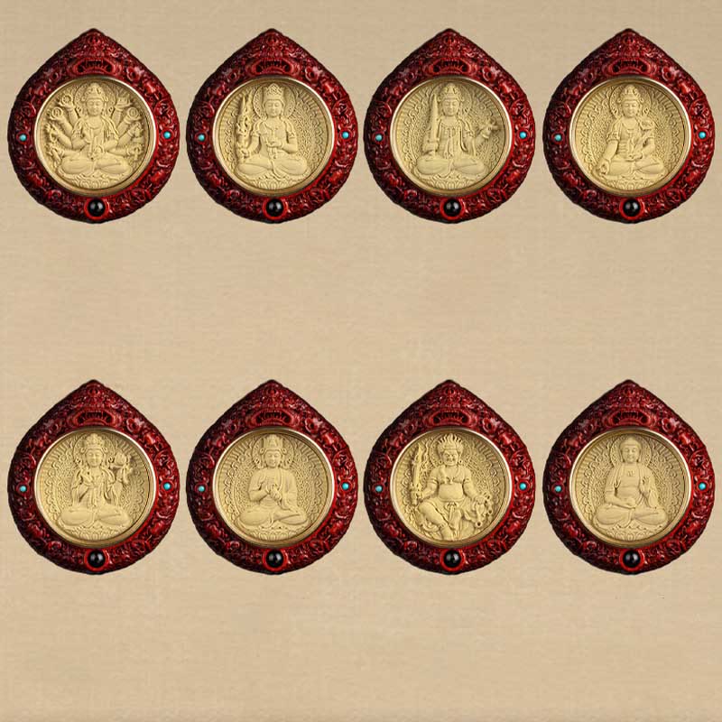 Chinese Zodiac Natal Buddha Small Leaf Red Sandalwood Ebony Longevity Necklace Pendant