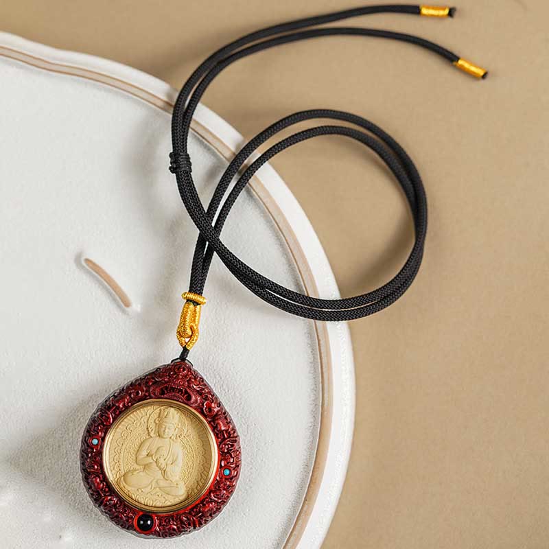 Chinese Zodiac Natal Buddha Small Leaf Red Sandalwood Ebony Longevity Necklace Pendant