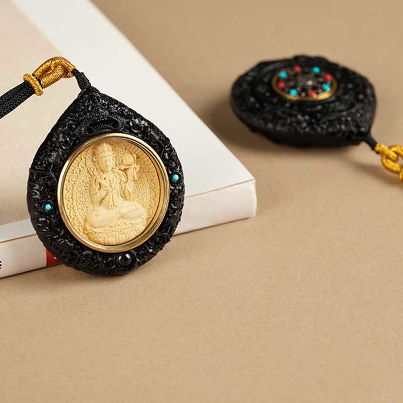 Chinese Zodiac Natal Buddha Small Leaf Red Sandalwood Ebony Longevity Necklace Pendant