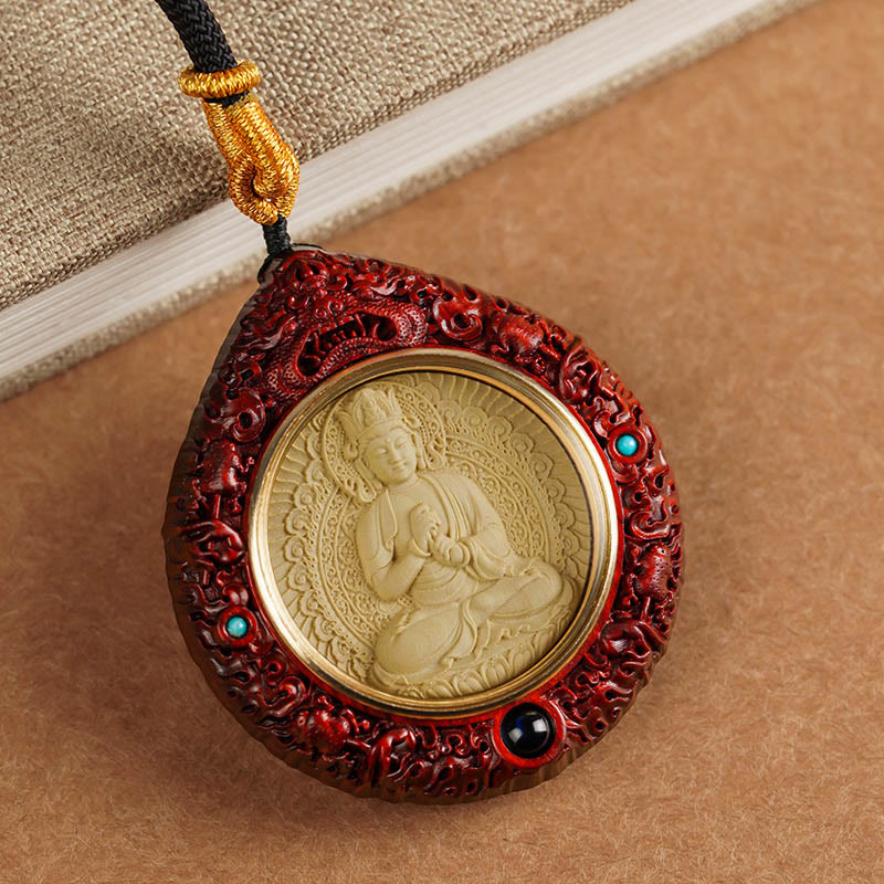 Chinese Zodiac Natal Buddha Small Leaf Red Sandalwood Ebony Longevity Necklace Pendant