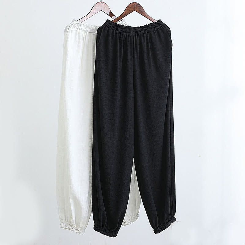 2Pcs V-Neck Men's Long Sleeve Shirt Top Pants Meditation Zen Tai Chi Cotton Linen Clothing Set