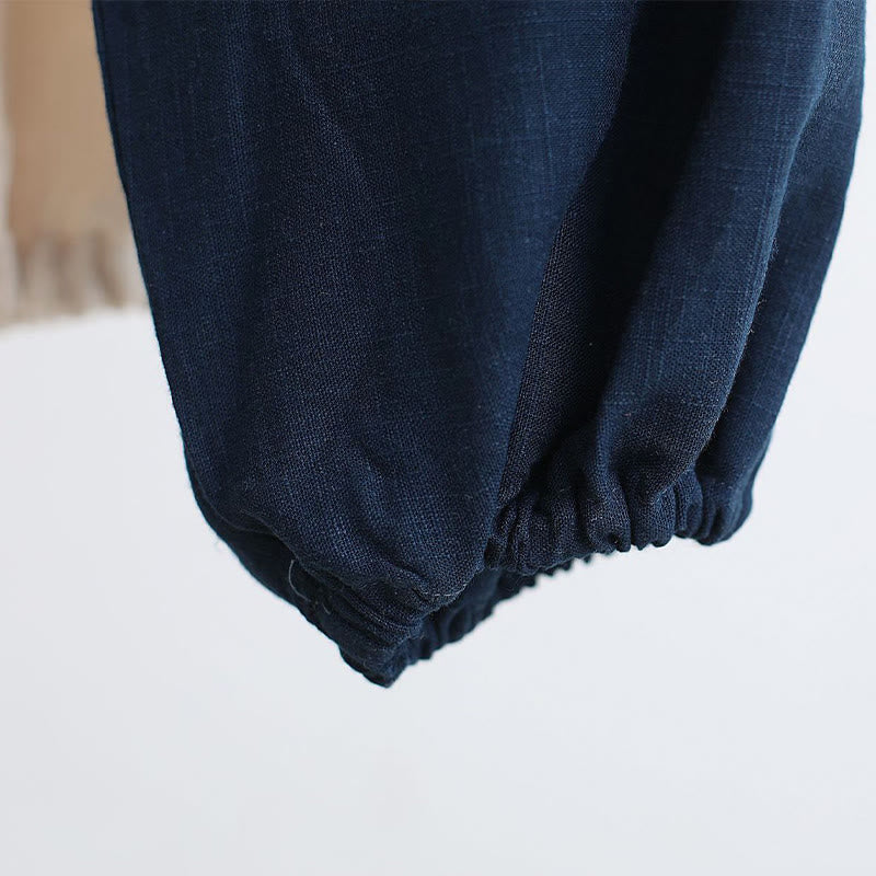 2Pcs V-Neck Men's Long Sleeve Shirt Top Pants Meditation Zen Tai Chi Cotton Linen Clothing Set