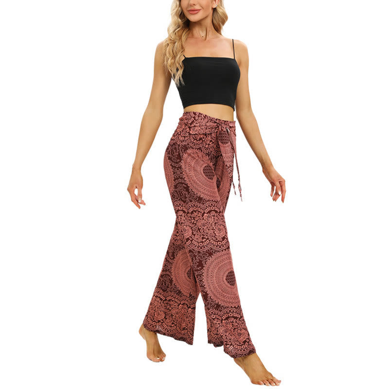 Boho Lace-up Wide Leg Pants Women's Yoga Pants