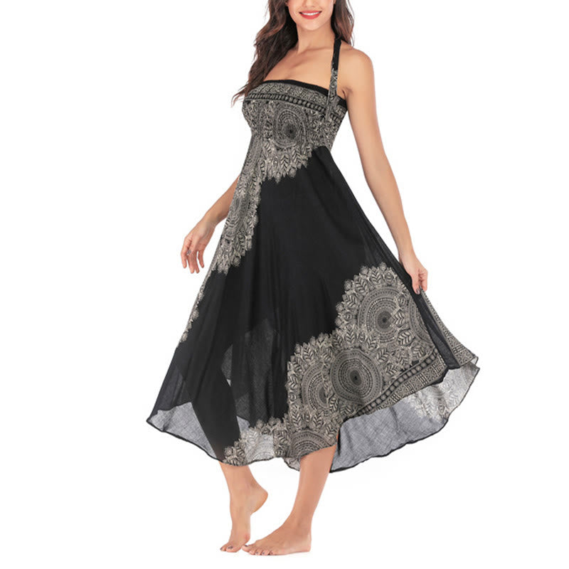 Two Style Wear Boho Mandala Flower Beach Skirt Dress