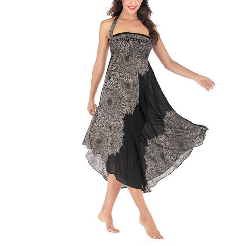 Two Style Wear Boho Mandala Flower Beach Skirt Dress