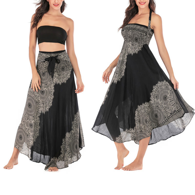 Two Style Wear Boho Mandala Flower Beach Skirt Dress