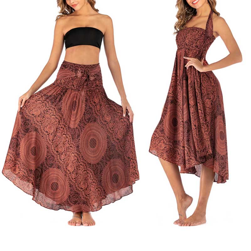 Two Style Wear Boho Compass Rose Flower Skirt Dress