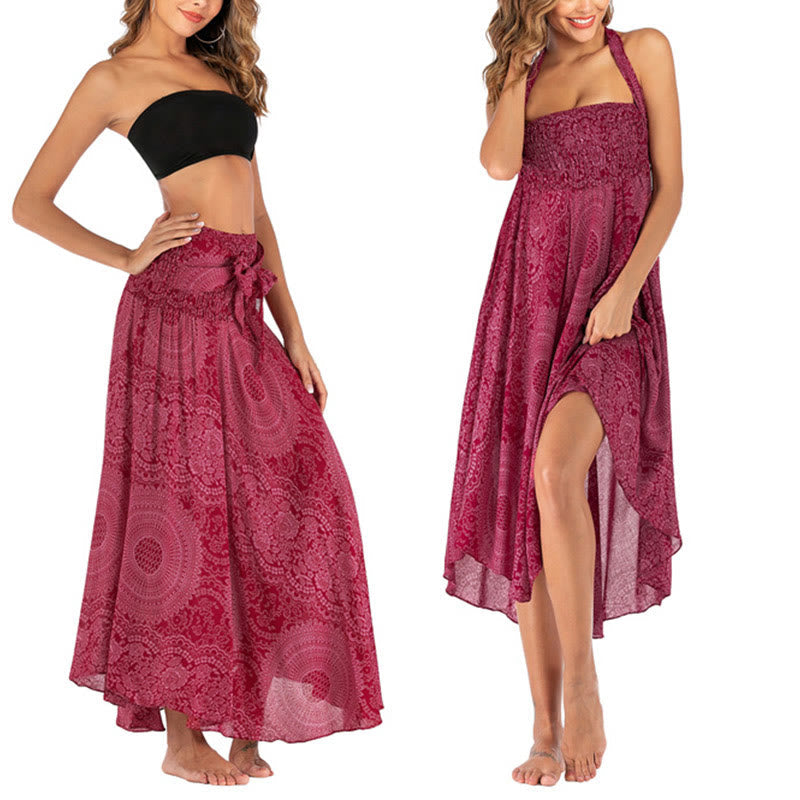 Two Style Wear Boho Compass Rose Flower Skirt Dress