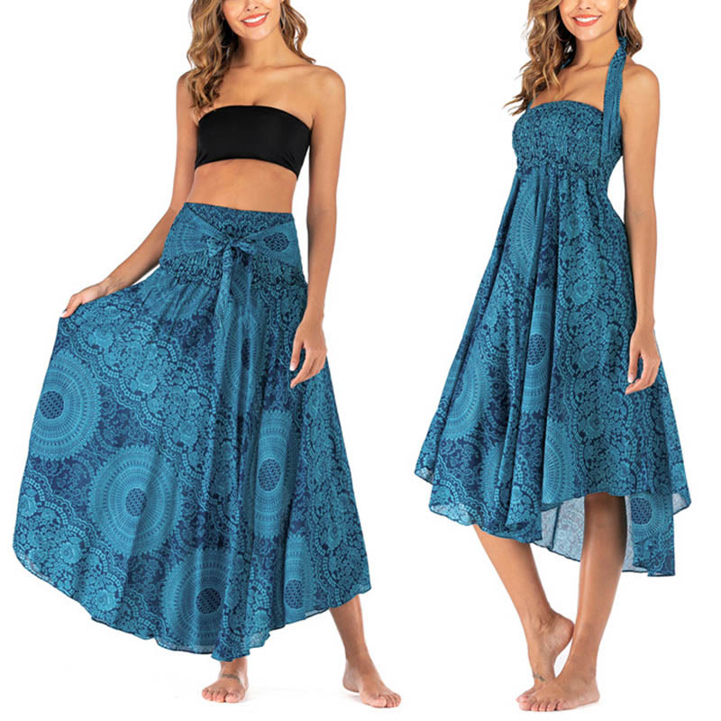 Two Style Wear Boho Compass Rose Flower Skirt Dress