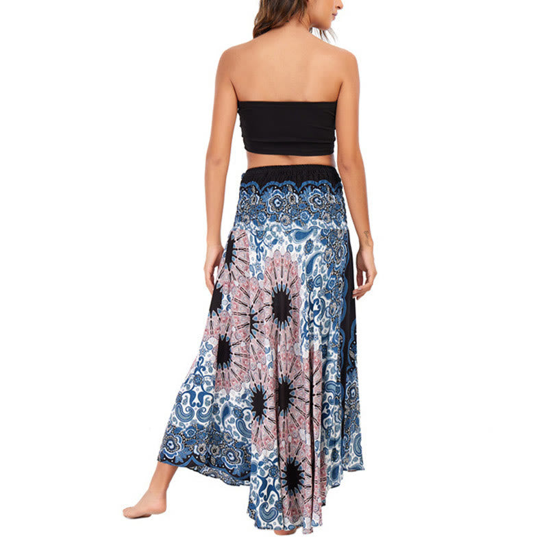 Two Style Wear Bohemian Mandala Flower Water Drop Lace-up Skirt Dress