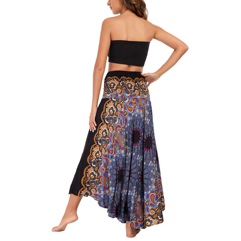 Two Style Wear Bohemian Mandala Flower Water Drop Lace-up Skirt Dress