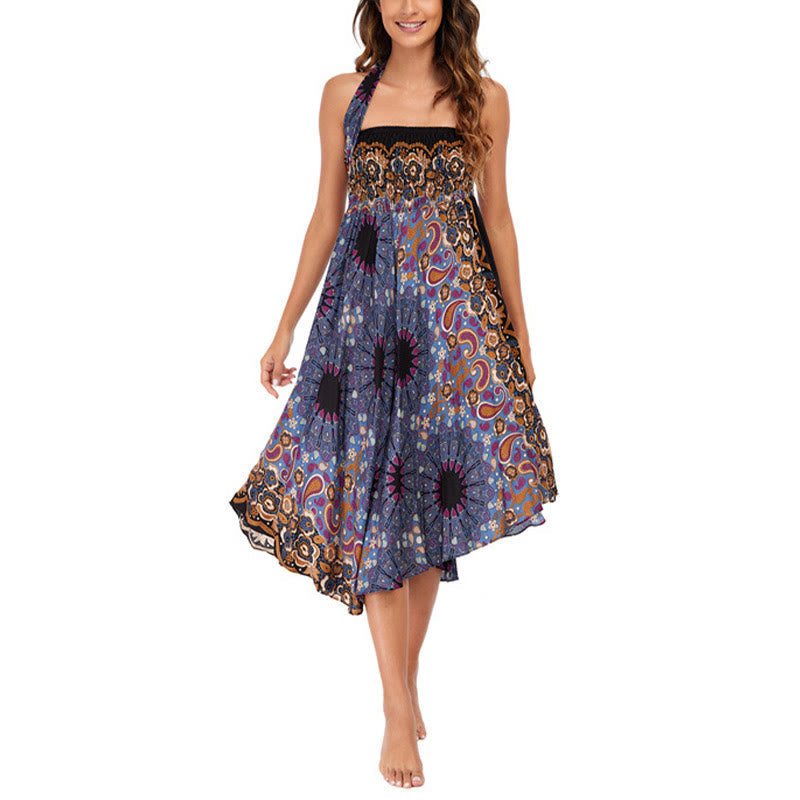 Two Style Wear Bohemian Mandala Flower Water Drop Lace-up Skirt Dress