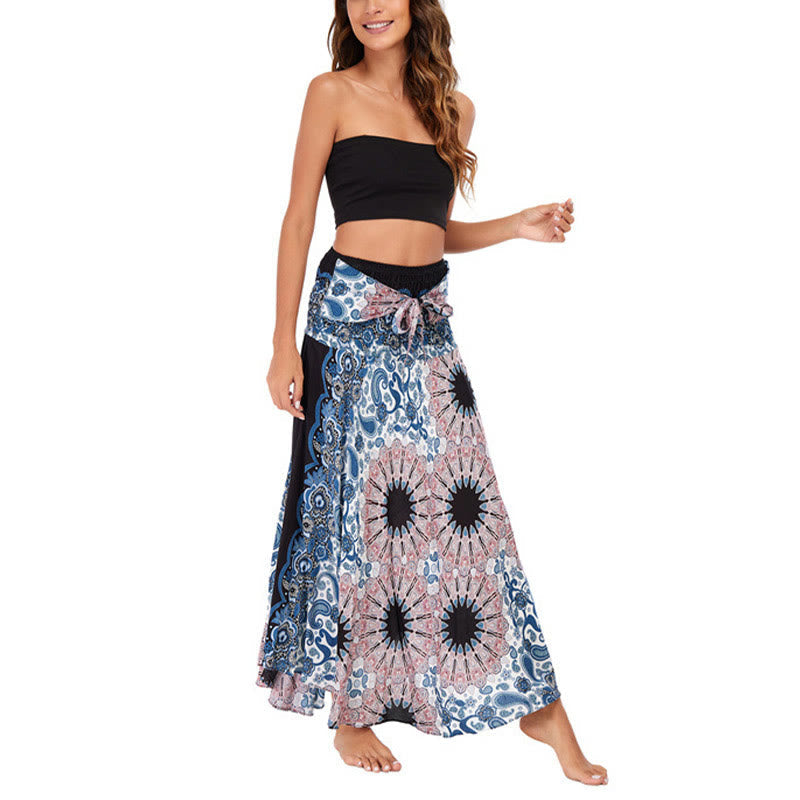 Two Style Wear Bohemian Mandala Flower Water Drop Lace-up Skirt Dress