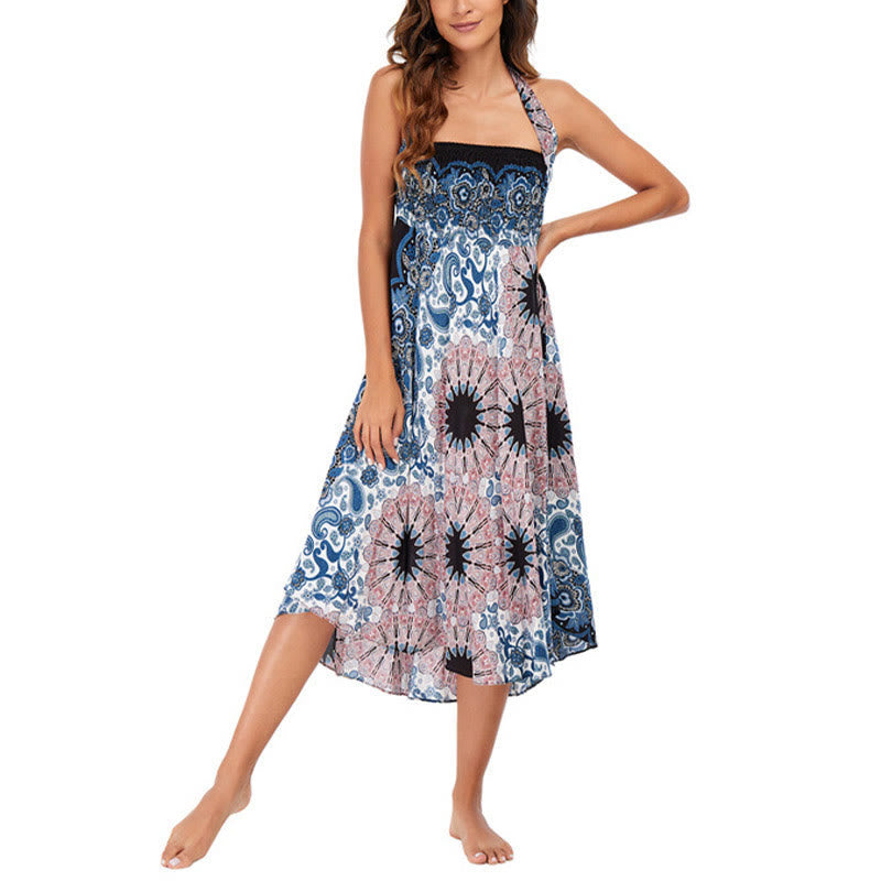 Two Style Wear Bohemian Mandala Flower Water Drop Lace-up Skirt Dress