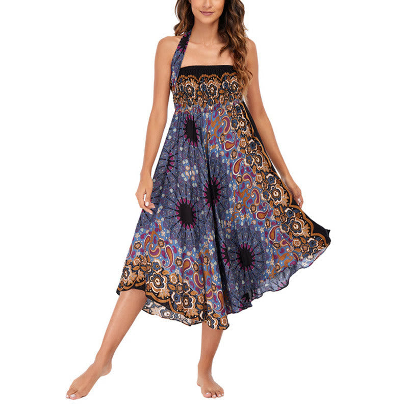 Two Style Wear Bohemian Mandala Flower Water Drop Lace-up Skirt Dress