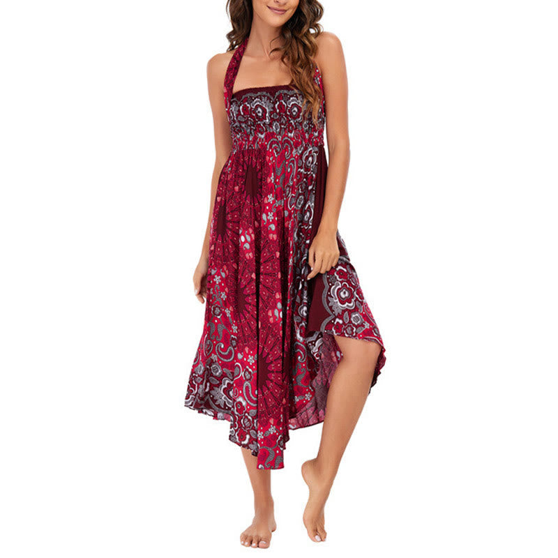 Two Style Wear Bohemian Mandala Flower Water Drop Lace-up Skirt Dress