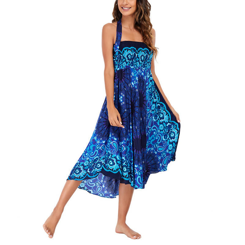 Two Style Wear Bohemian Mandala Flower Water Drop Lace-up Skirt Dress