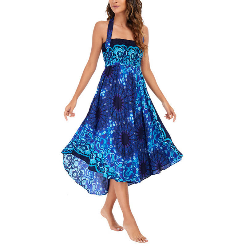 Two Style Wear Bohemian Mandala Flower Water Drop Lace-up Skirt Dress