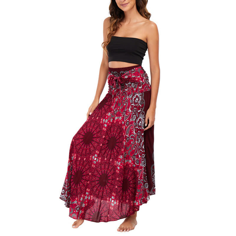 Two Style Wear Bohemian Mandala Flower Water Drop Lace-up Skirt Dress