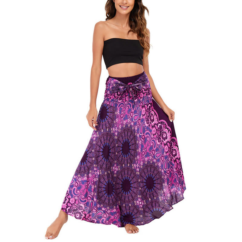 Two Style Wear Bohemian Mandala Flower Water Drop Lace-up Skirt Dress