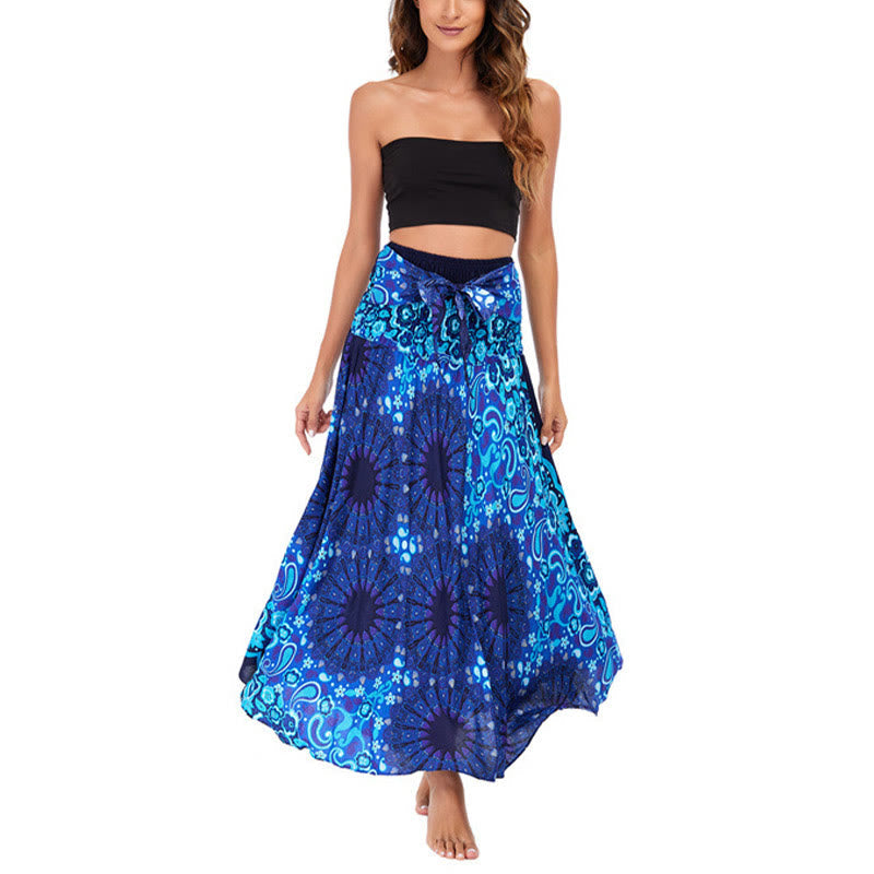 Two Style Wear Bohemian Mandala Flower Water Drop Lace-up Skirt Dress