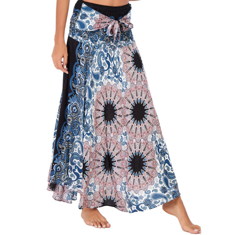 Two Style Wear Bohemian Mandala Flower Water Drop Lace-up Skirt Dress