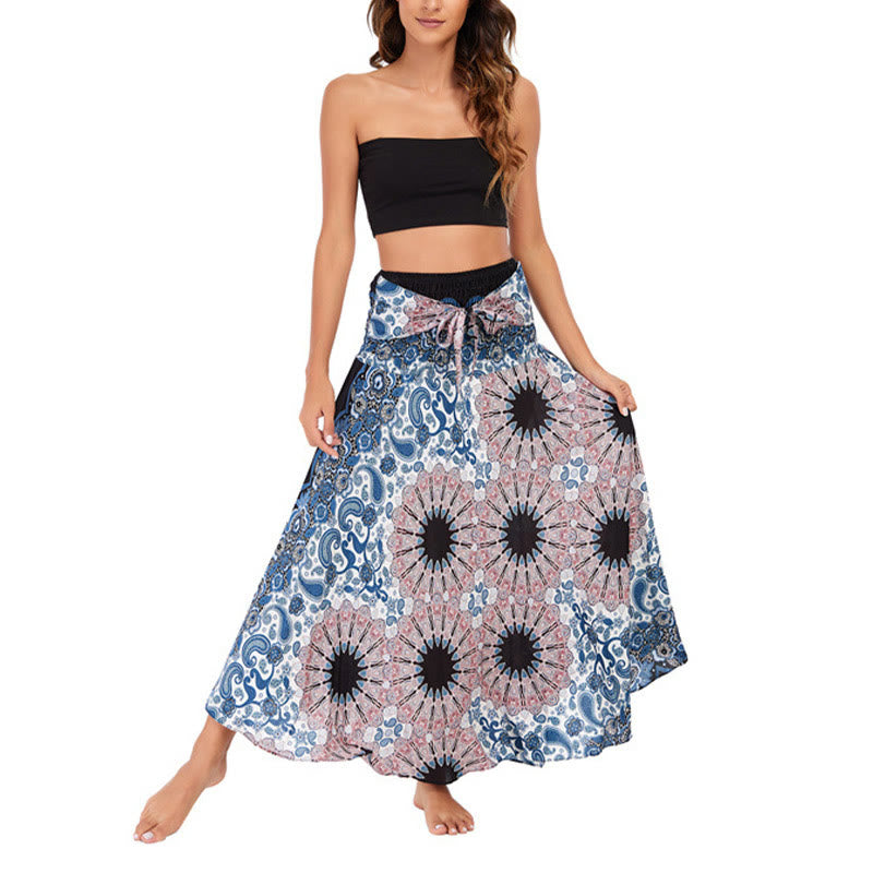 Two Style Wear Bohemian Mandala Flower Water Drop Lace-up Skirt Dress