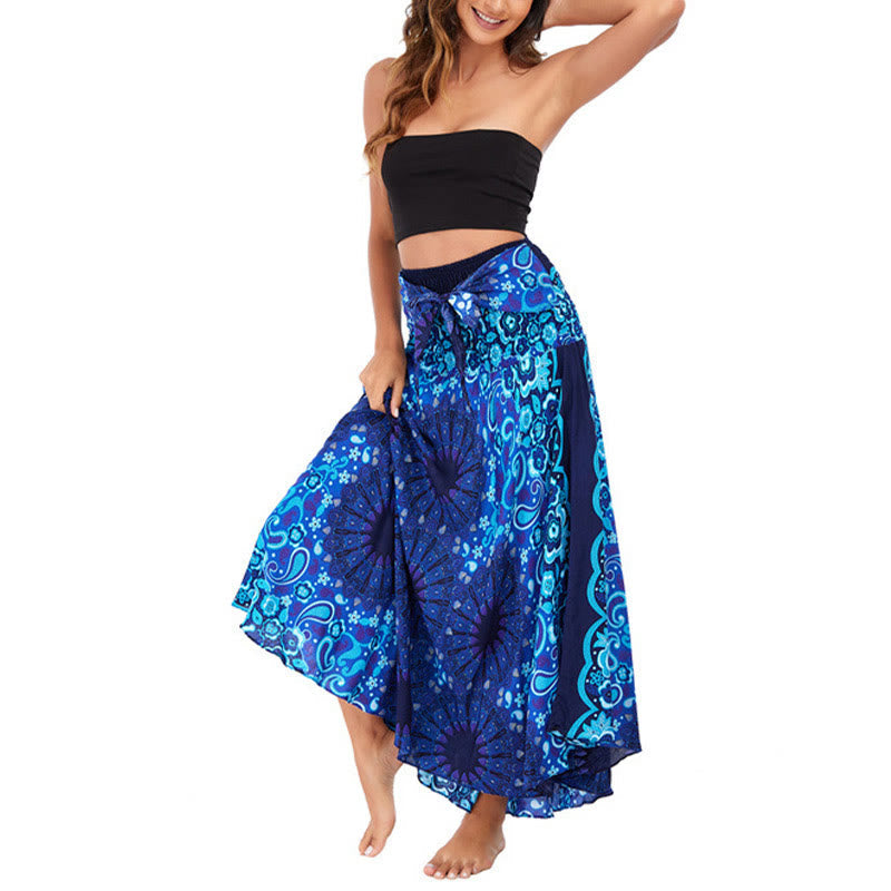 Two Style Wear Bohemian Mandala Flower Water Drop Lace-up Skirt Dress