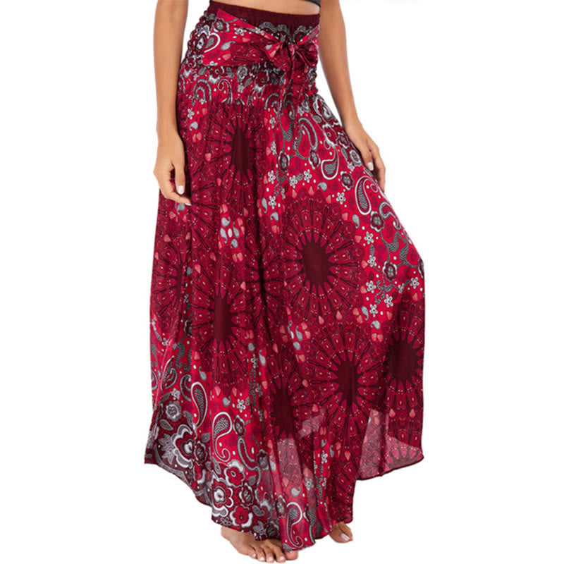 Two Style Wear Bohemian Mandala Flower Water Drop Lace-up Skirt Dress