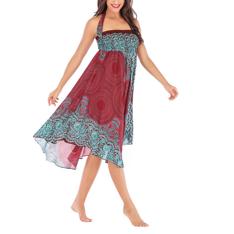 Two Style Wear Bohemian Compass Rose Flower Lace-up Skirt Dress