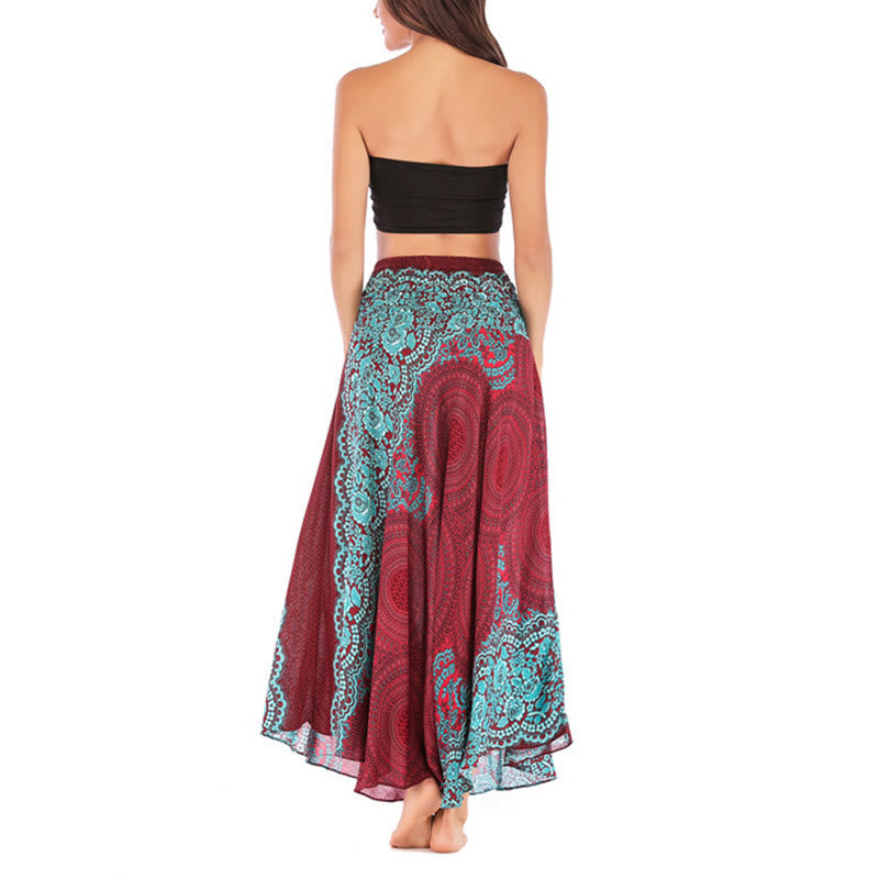 Two Style Wear Bohemian Compass Rose Flower Lace-up Skirt Dress