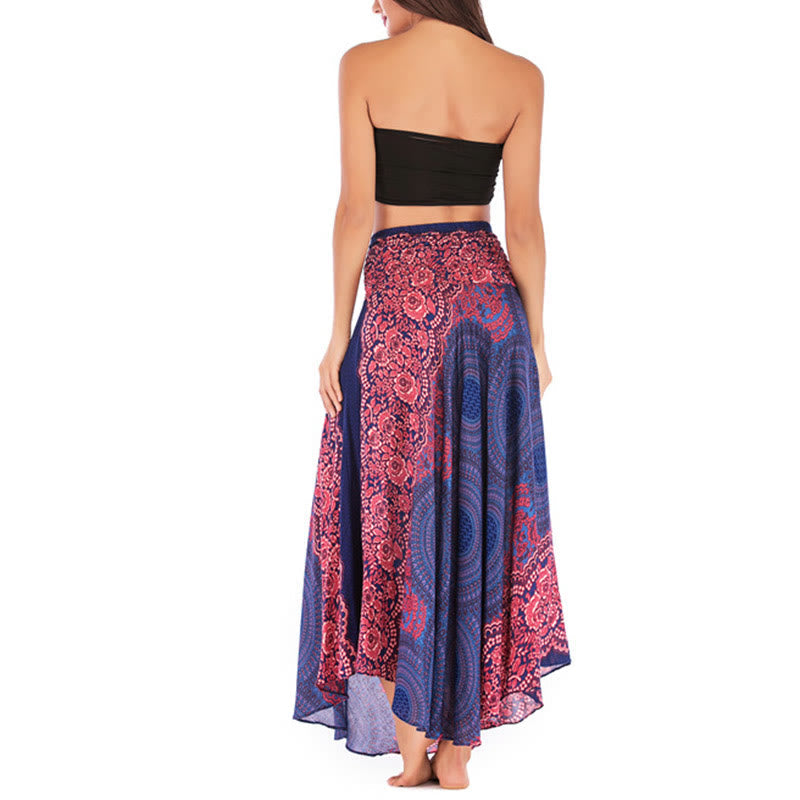 Two Style Wear Bohemian Compass Rose Flower Lace-up Skirt Dress