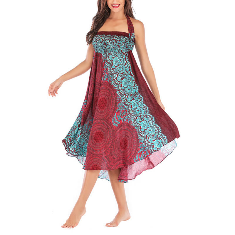 Two Style Wear Bohemian Compass Rose Flower Lace-up Skirt Dress