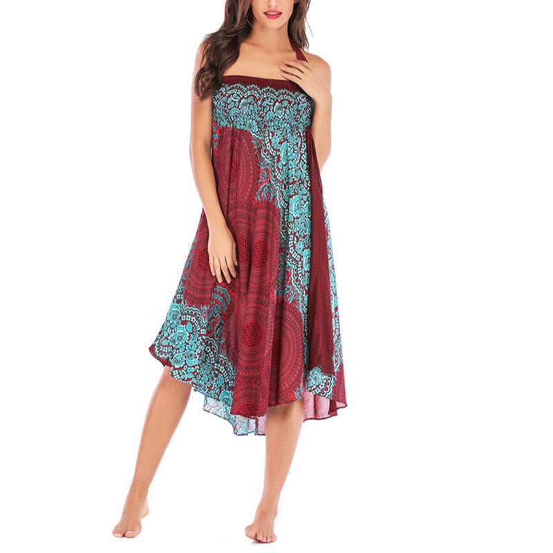 Two Style Wear Bohemian Compass Rose Flower Lace-up Skirt Dress