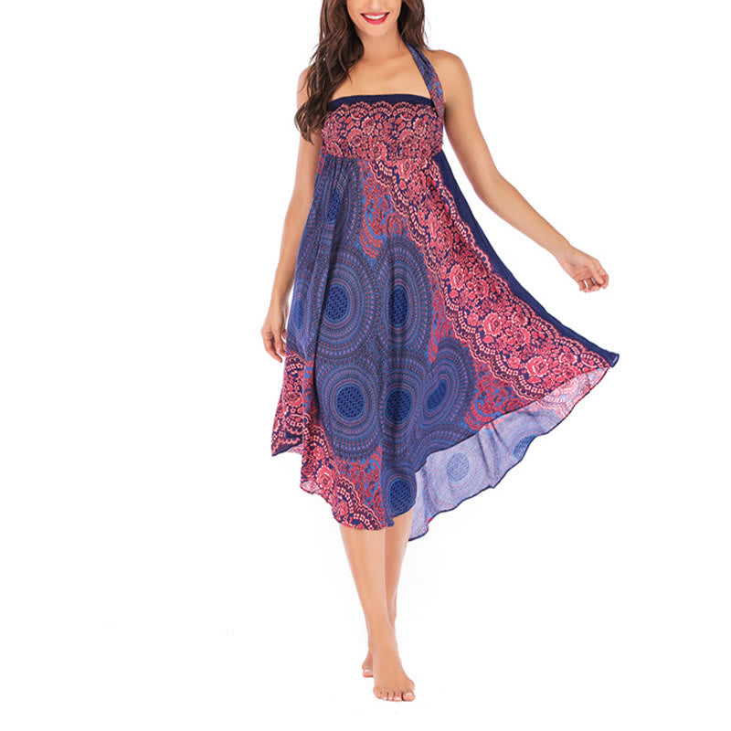 Two Style Wear Bohemian Compass Rose Flower Lace-up Skirt Dress