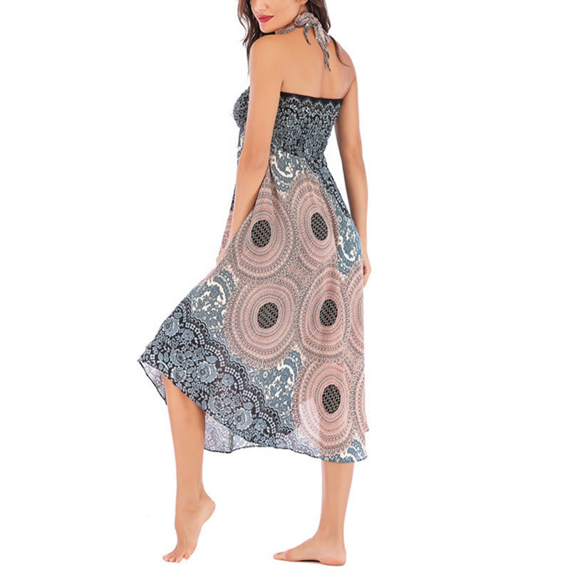 Two Style Wear Bohemian Compass Rose Flower Lace-up Skirt Dress