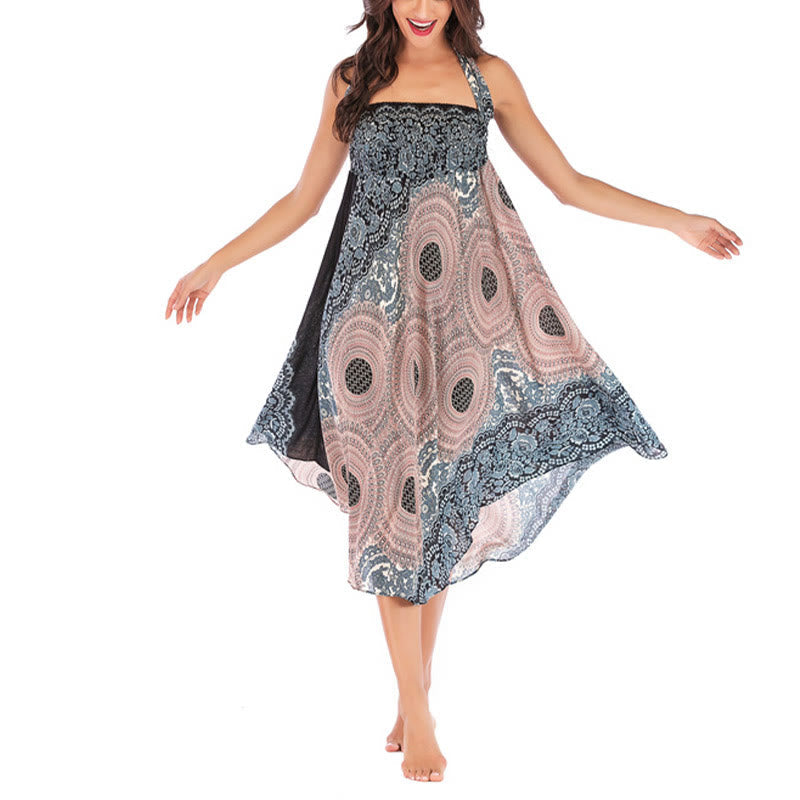 Two Style Wear Bohemian Compass Rose Flower Lace-up Skirt Dress