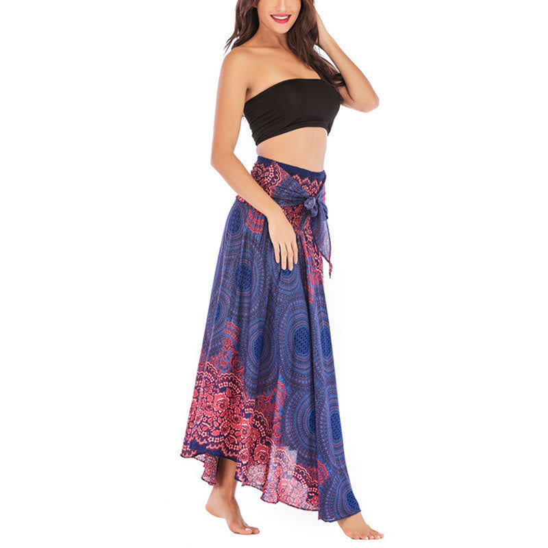 Two Style Wear Bohemian Compass Rose Flower Lace-up Skirt Dress