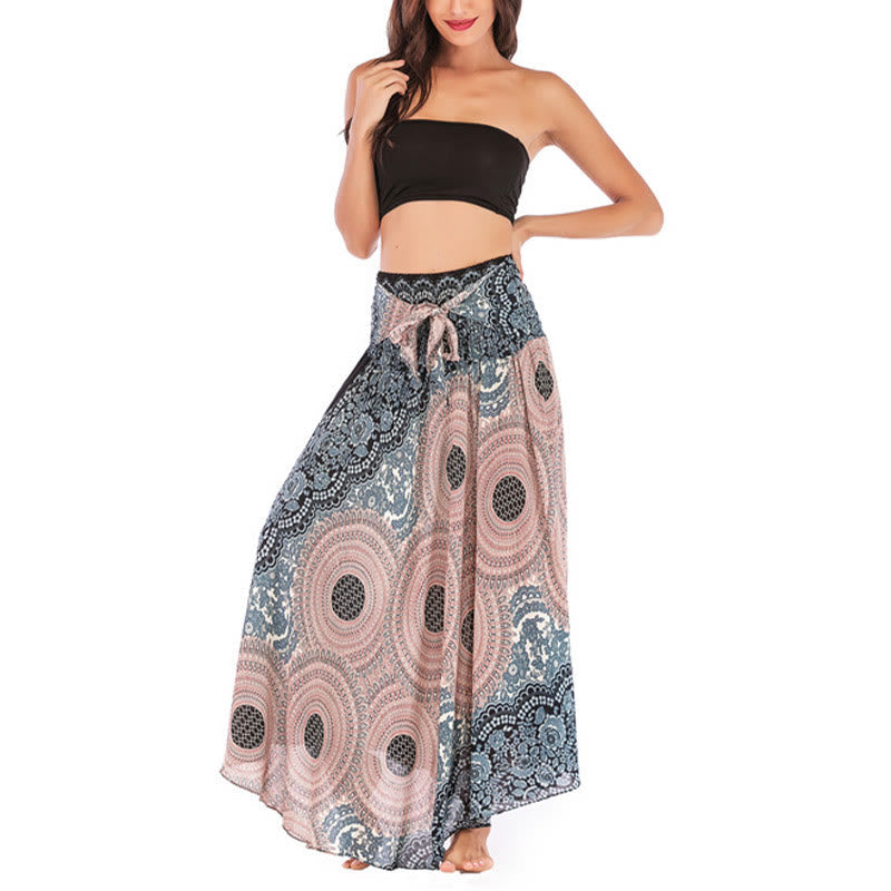 Two Style Wear Bohemian Compass Rose Flower Lace-up Skirt Dress